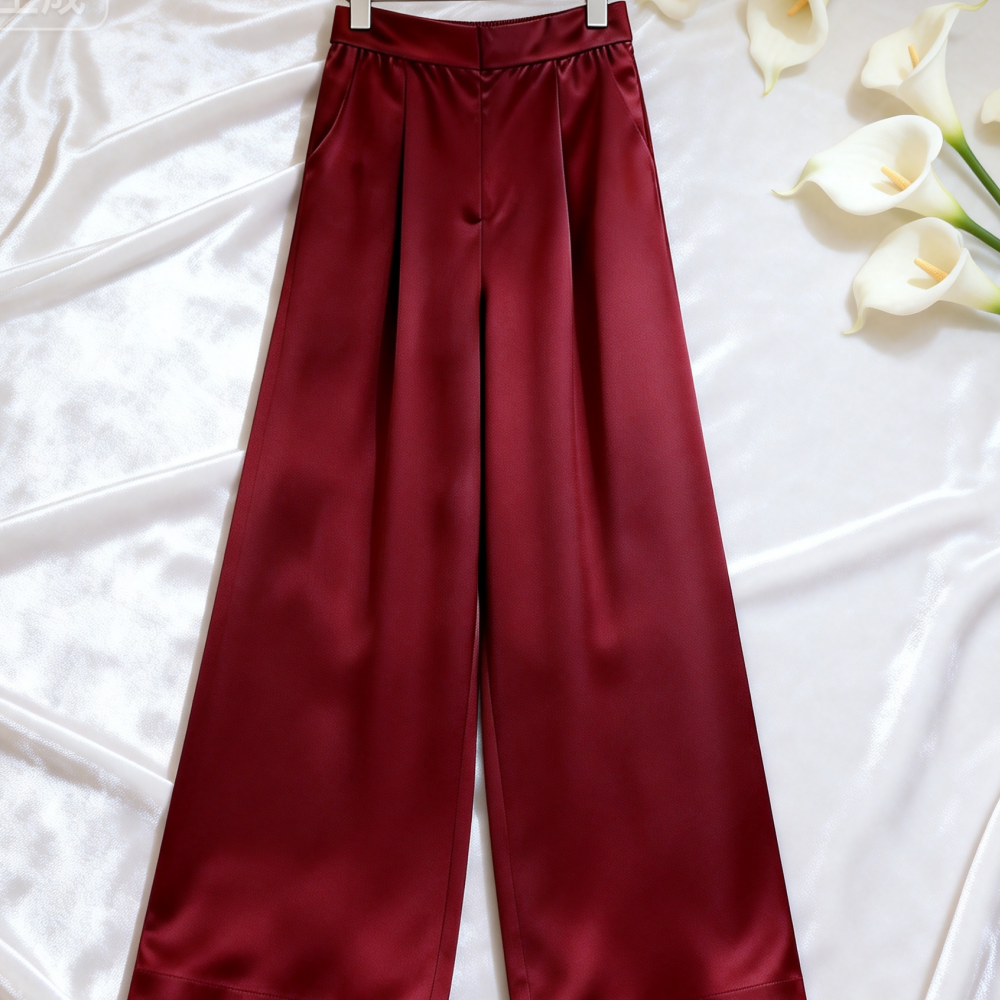 Palazzo Pant Wide - 2026 Women's Wine Red Satin Wide