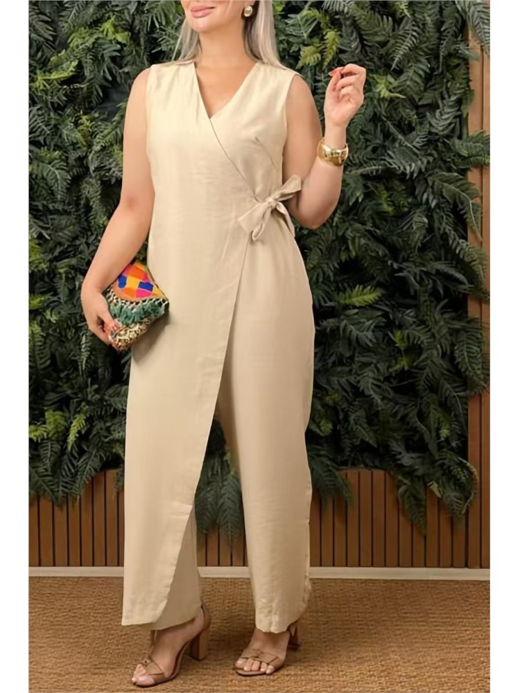 Summer Holiday Clothing Women - Female Casual Jumpsuit V-Neck Sleeveless Lace-up