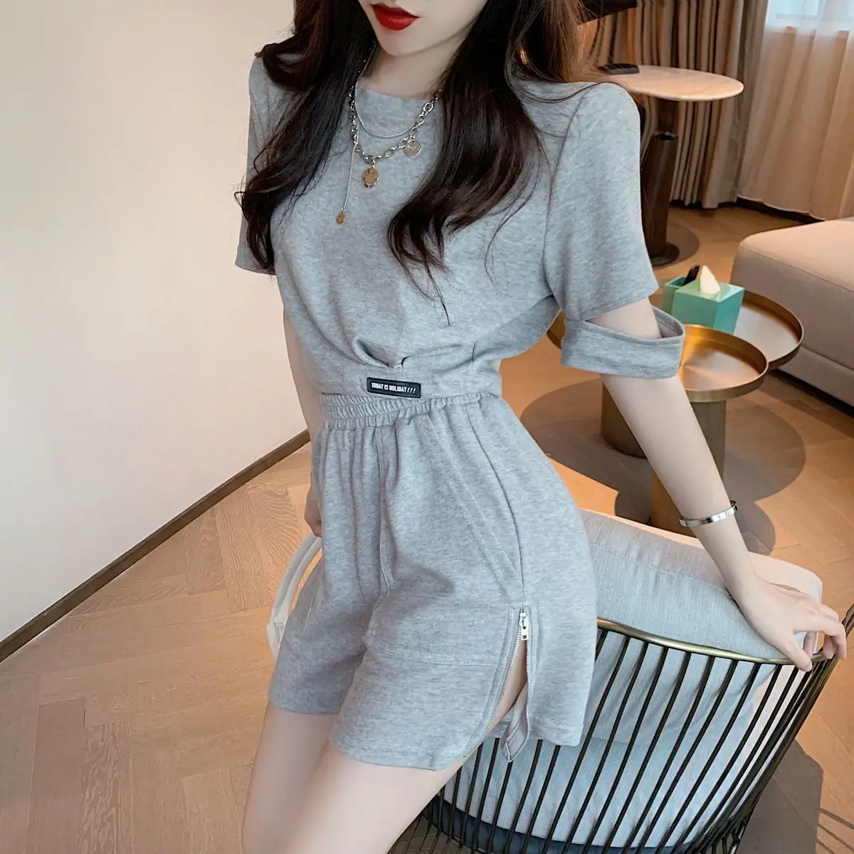 Summer Clothing Trends 2025 Women'S - Grey Women's Short Sets 2 Pieces