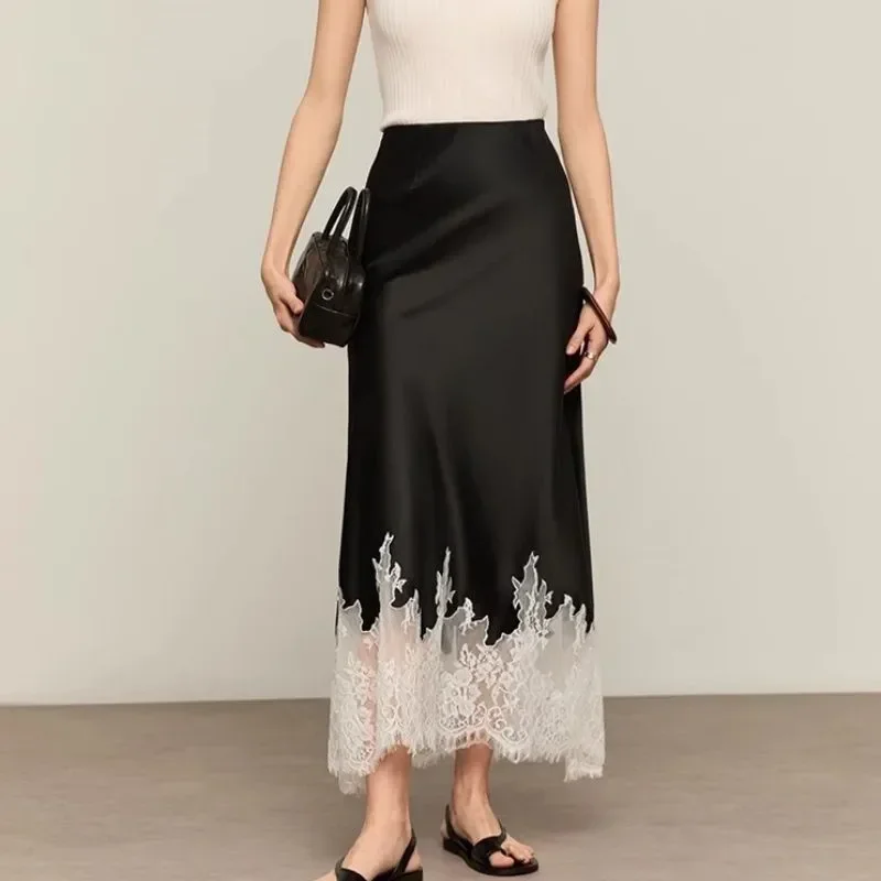 Summer Clothing Trends 2025 Women'S - Fairy Lace-Trim Midi Skirt High Wasit