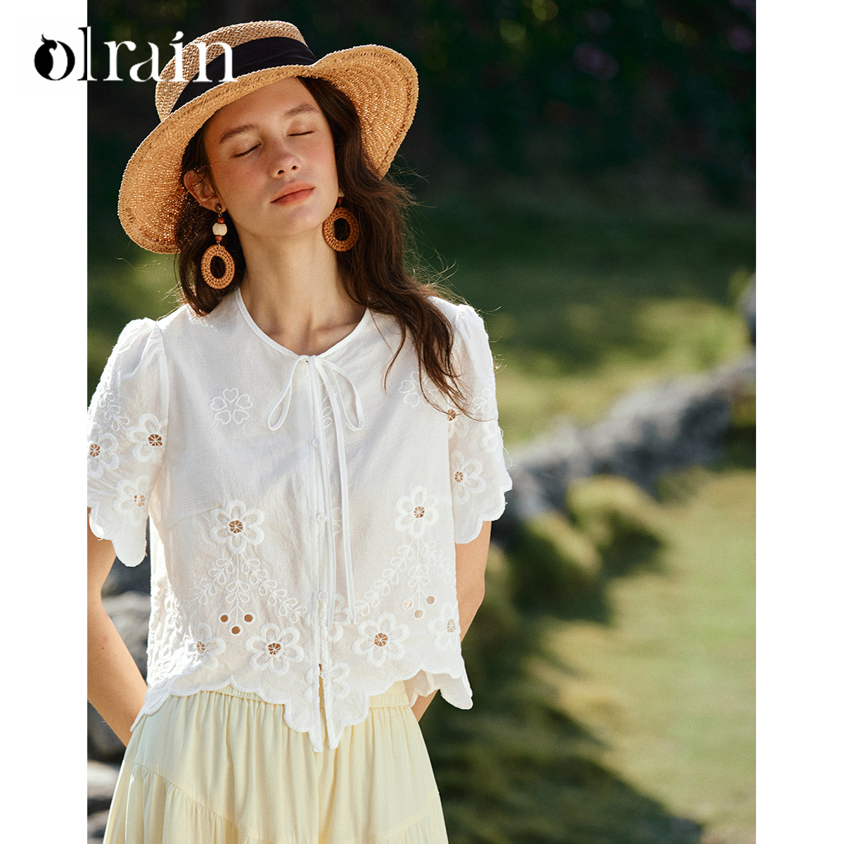 Crop Blouse Linen - OLrain Women French Style Cropped Blouse