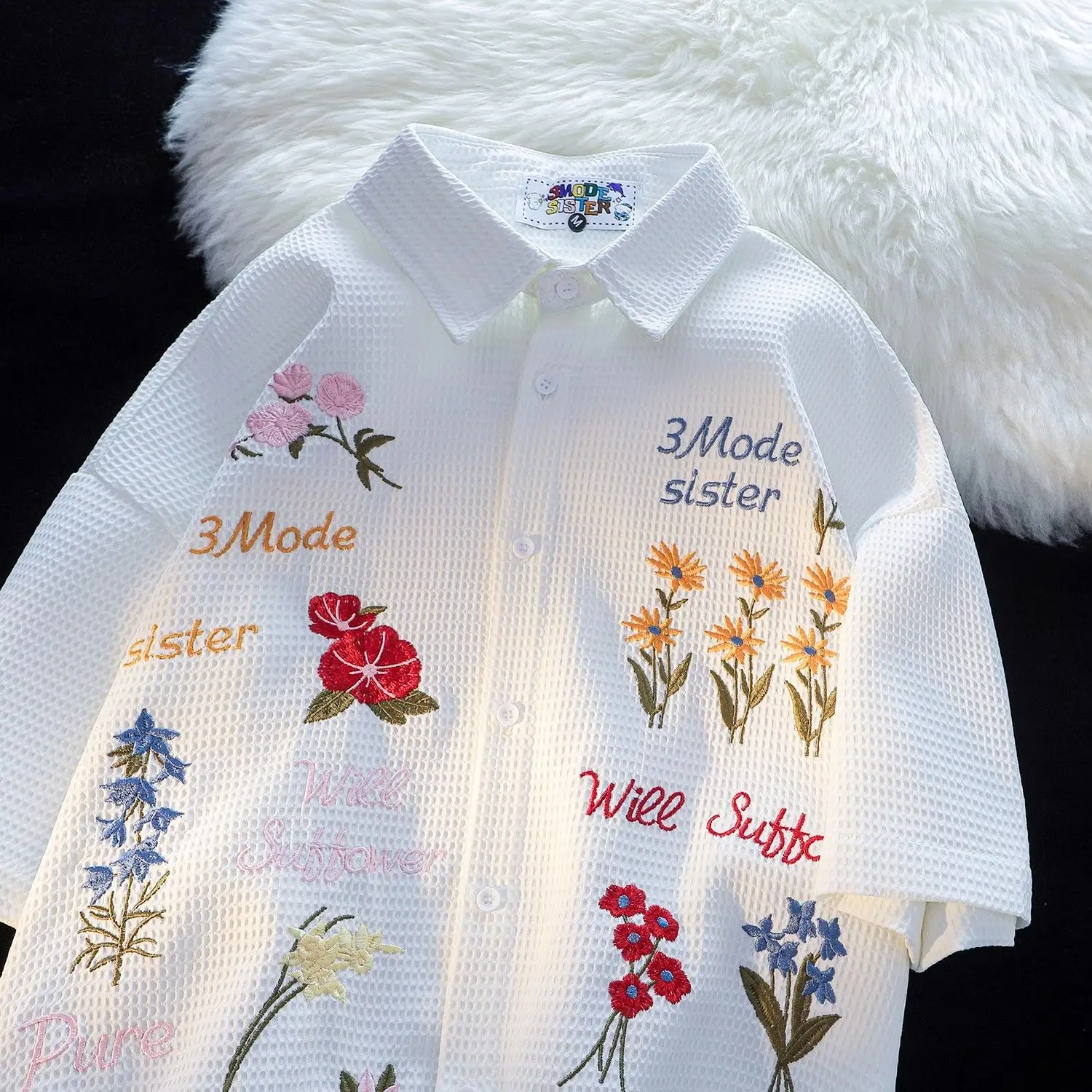 Waffle Floral Embroidery Shirt – обзор и цена Summer Holiday Clothing Women