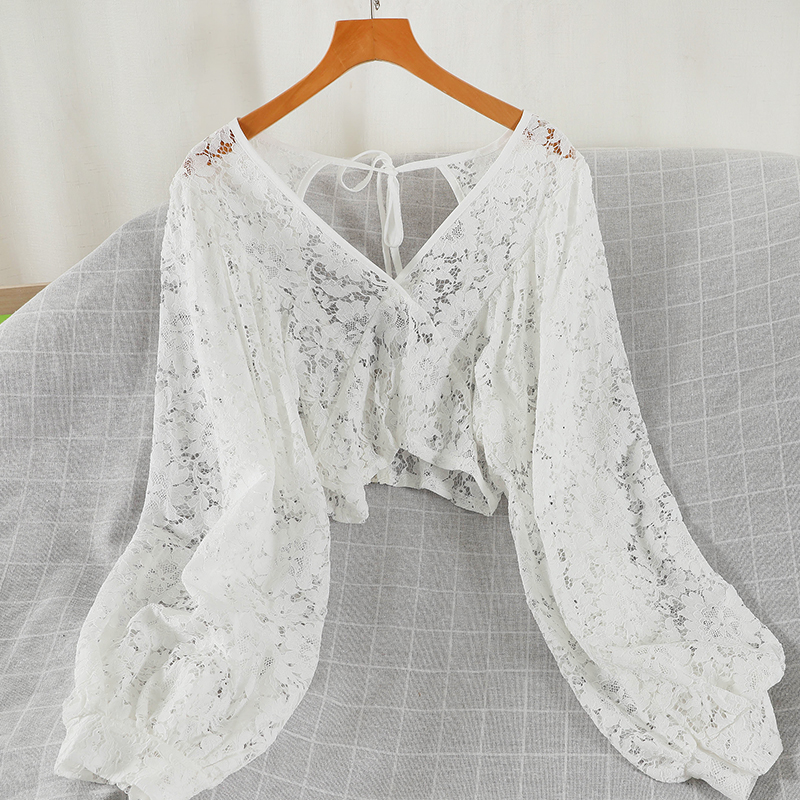 Blouses Women Solid Lace Simpl – обзор и цена Crop Blouse Linen