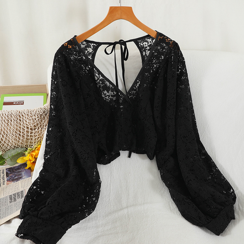 Blouses Women Solid Lace Simpl – обзор и цена Crop Blouse Linen