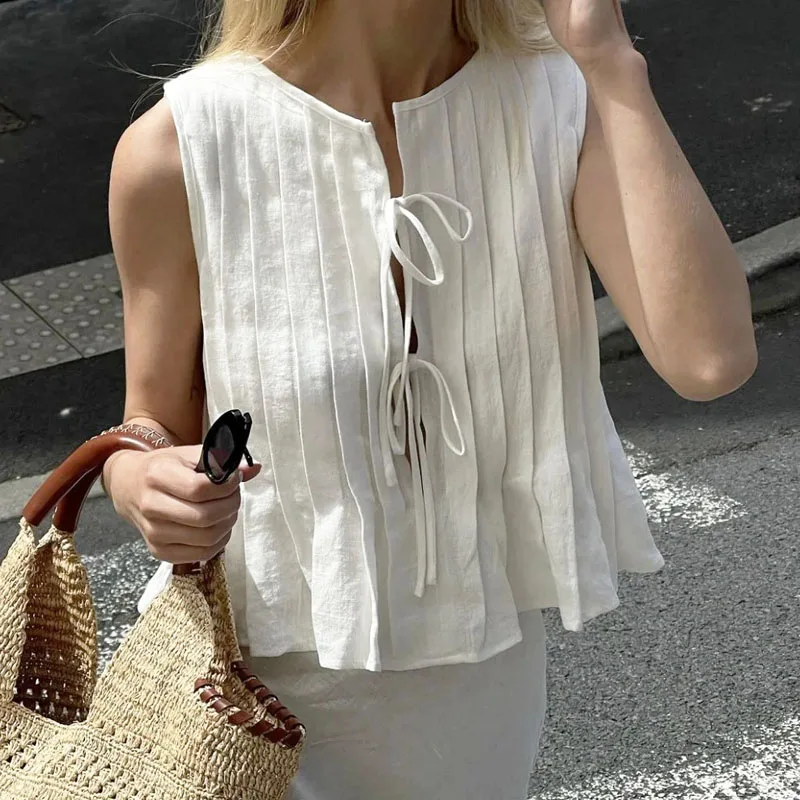 Linen Cotton Pleated Lace Up S – обзор и цена Crop Blouse Linen