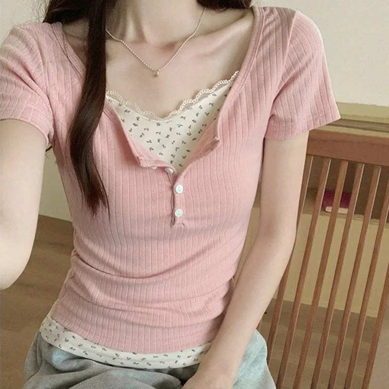 New Women's Lace Spliced Ribbe – обзор и цена Crop Blouse Linen