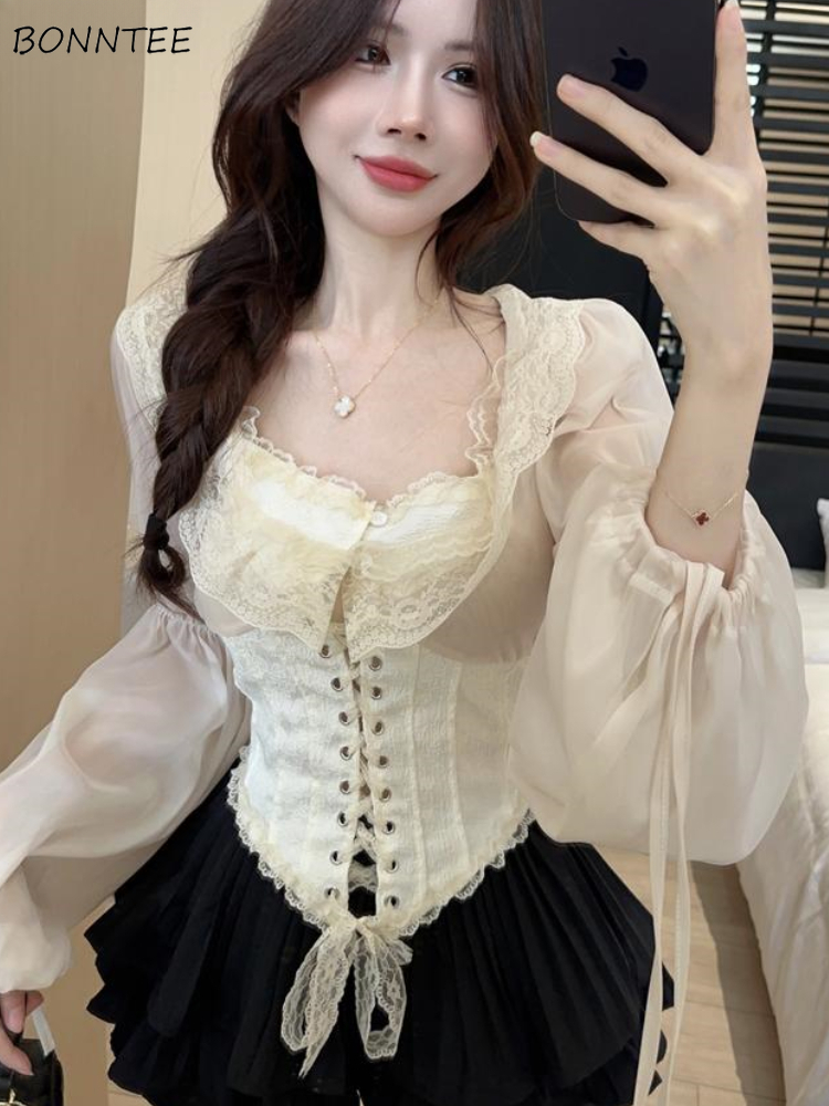 Solid Blouse Women Lace-up Cro – обзор и цена Crop Blouse Linen