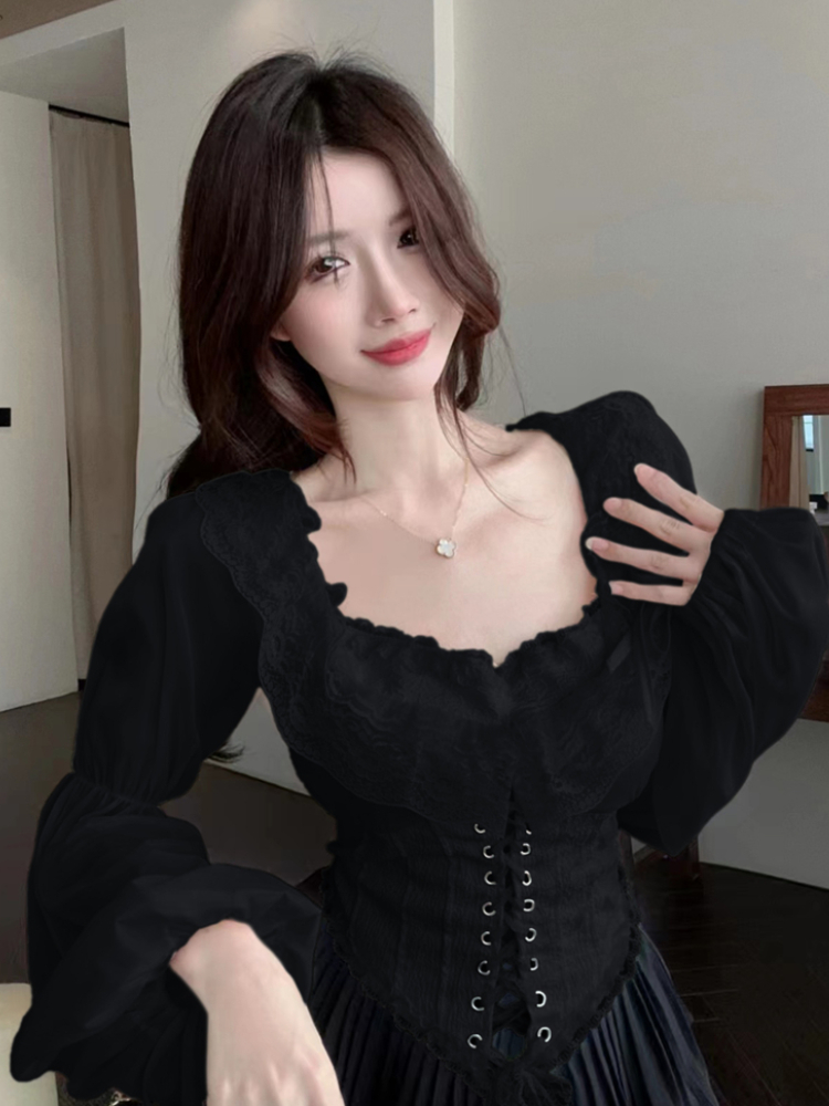 Solid Blouse Women Lace-up Cro – обзор и цена Crop Blouse Linen