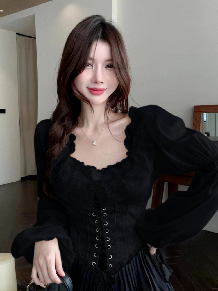 Solid Blouse Women Lace-up Cro – обзор и цена Crop Blouse Linen