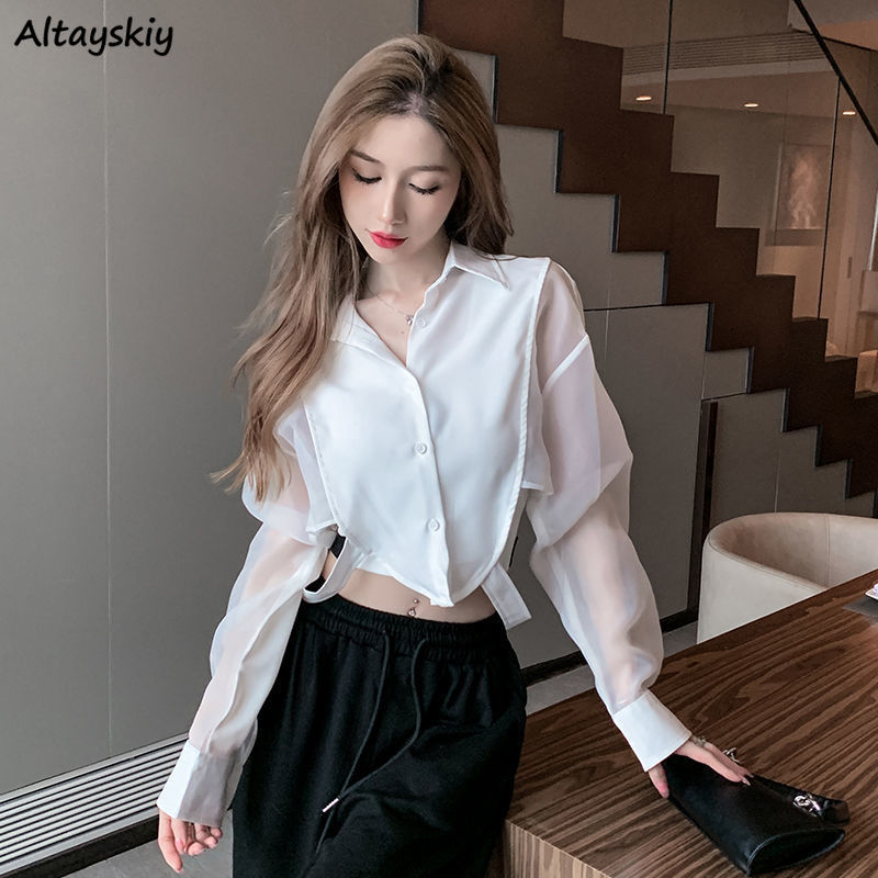 Shirts Women Retro Chic Patchw – обзор и цена Crop Blouse Linen