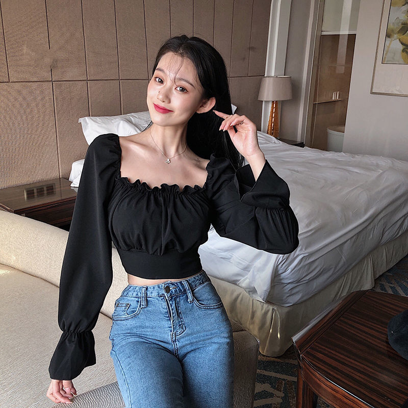 Blouses Women Black Puff Sleev – обзор и цена Crop Blouse Linen