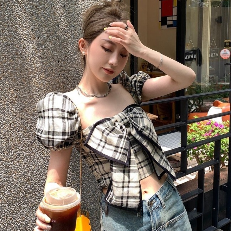 Plaid Blouses Women Y2k Summer – обзор и цена Crop Blouse Linen