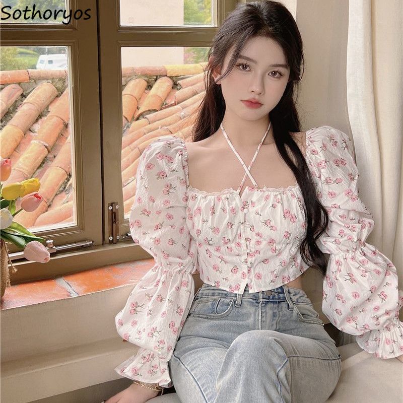 Floral Blouse Women Puff Sleev – обзор и цена Crop Blouse Linen