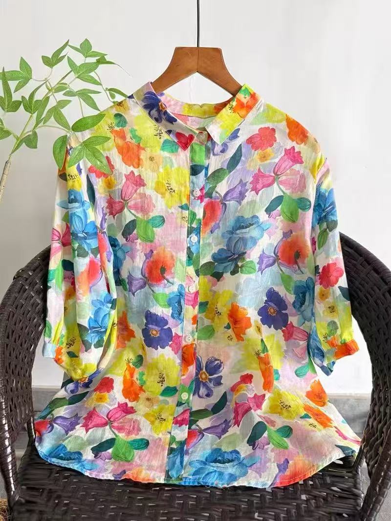 2026 Pure Ramie Print Shirt Wo – обзор и цена Japan Summer Clothing Women