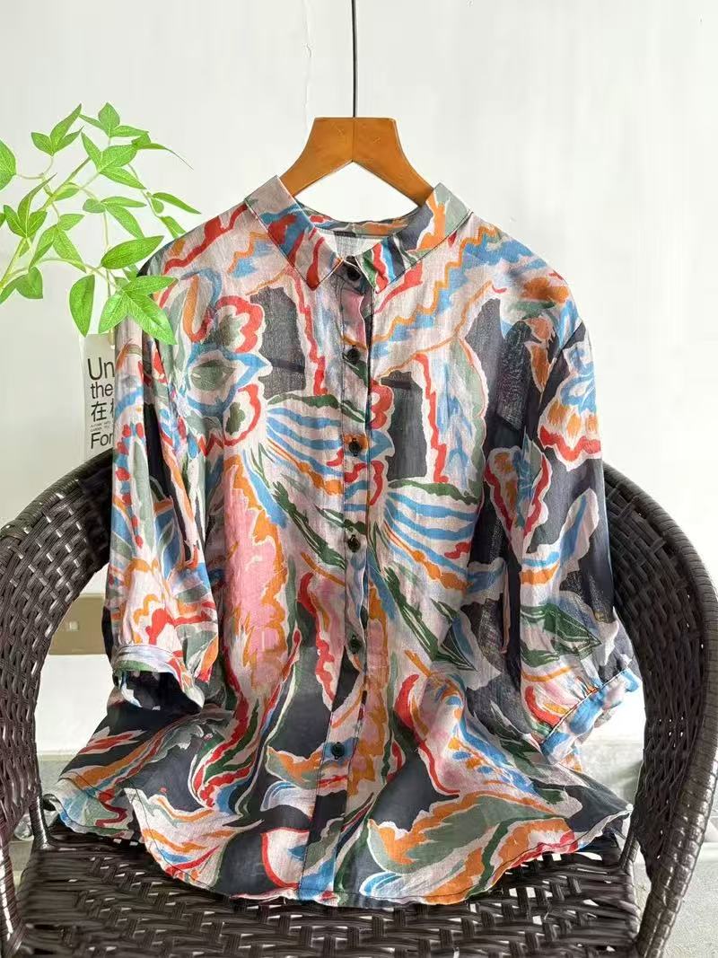 2026 Pure Ramie Print Shirt Wo – обзор и цена Japan Summer Clothing Women